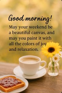 Sending you a cup of joy, a plate of peace, and a whole day of relaxation. Happy Saturday morning!
